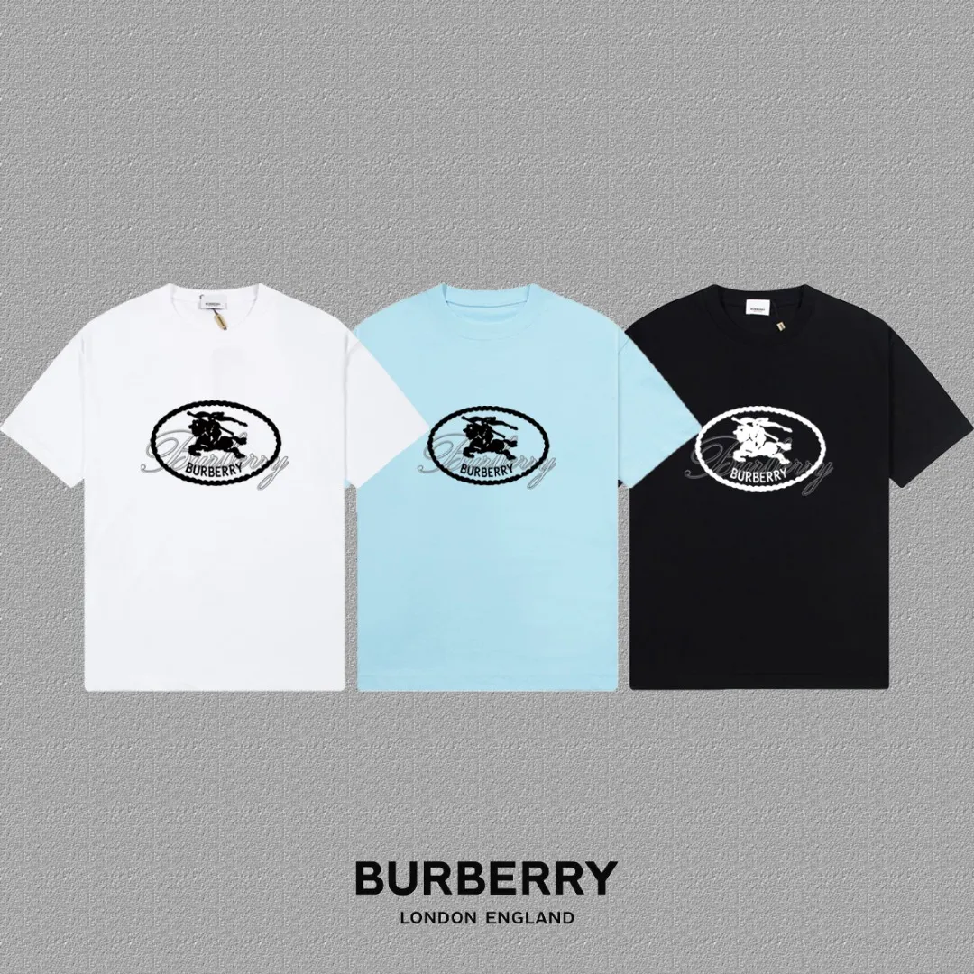 P80✨🔥 [Burberry] 2026FW short-sleeved T-shirt BBR letter LOGO printing Premium 26s double yarn 300g fabric Heavy fabric Customized frame rib same cylinder dyeing Complete three labels Men and women Same Style Color: Black White Blue Size: S M L XL 2XL